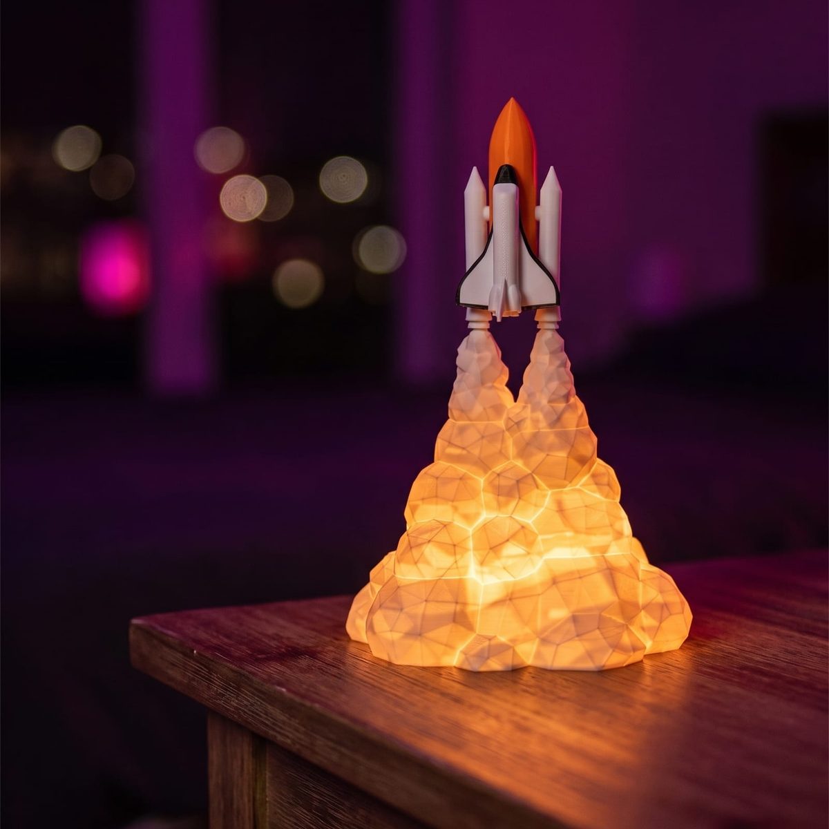 Space Shuttle lamp switched on with the plume glowing orange